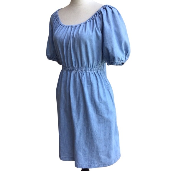 Old Navy Chambray Open Back Balloon Sleeve Blue Dress Size S Tall - Picture 3 of 7